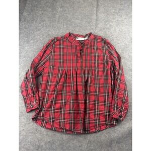 Ella Simone Women's L Tartan Plaid Blouse Pin Tuck Henley Button Holiday Classic